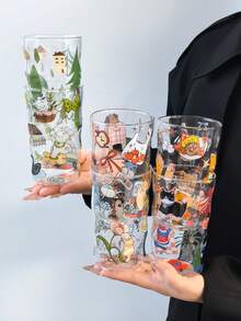 1個春季小/大號玻璃杯，韓系可愛Ins風高溫烘花手持玻璃杯，貓/狗/多色圖案，適合夏季冷萃、抹茶椰奶 - 彩色 - 查看 10