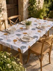 1pc-Fitted Table Cover, Stretch Tablecloth For Outdoor Dining Table, Modern Leaf Print Polyester Table Cover With Elastic Edge, Washable Table Protector For Patio Garden Kitchen Dining, Picnic, Party, Everyday Home Decor - Multicolor - View 9
