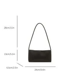 Bolso baguette de moda retro primavera/verano, apertura con cremallera, ligero y minimalista, superficie suave de unicolor, bolso de hombro y axila de pequeña capacidad - Negro - Ver 8