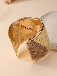 1pc Fashion Bohemian Vintage Handmade Triangle Pattern Color-Block Woven Adjustable Open Cuff Wide Bangle Bracelet For Women, Textured Niche Unique Design, Vacation Accessory Suitable For Holiday, Party, Market And Daily Wear - Multicolor - View 6