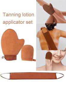 3pcs Self-Tanning Kit, Includes Gloves, Back Applicator, Body Lotion Applicator Gloves, Rapid Tanning Oil And Sun Protection Massage Care, Suitable For Face And Body Tanning - Multicolor - View 2