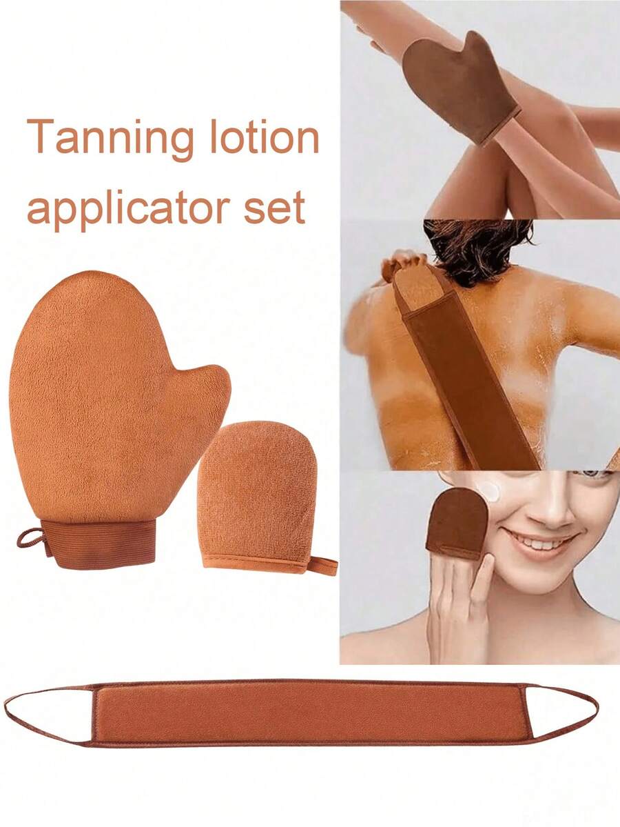 3pcs Self-Tanning Kit, Includes Gloves, Back Applicator, Body Lotion Applicator Gloves, Rapid Tanning Oil And Sun Protection Massage Care, Suitable For Face And Body Tanning