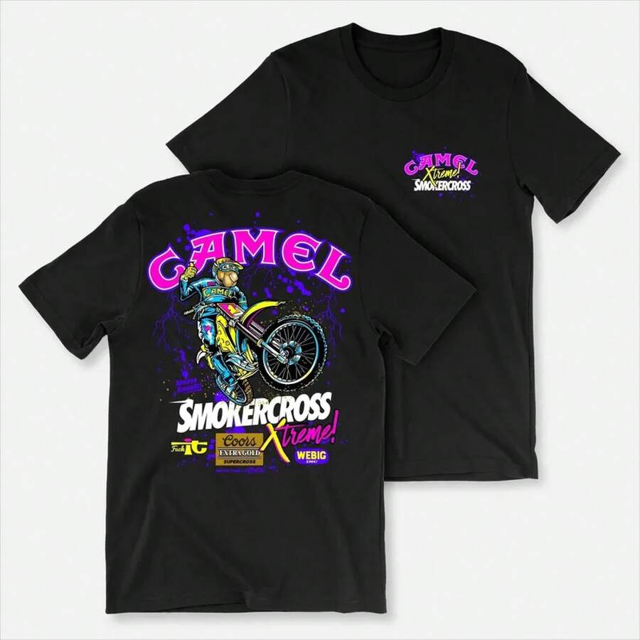 Neues 2026 Retro Auto Camel Cigarettes T-Shirt Vintage Baumwoll-Oberteil Kurzarm Casual Streetwear Oversized Damen Herren Kleidung - Schwarz3 - Übersicht 1