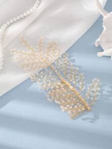 1pc Bohemian Vintage Mori Style Gold Branch Rhinestone Hair Comb, Wedding Bridal Accessory For Half-Up Hairstyle And Wedding Photography,Combs - Multicolor - View 4