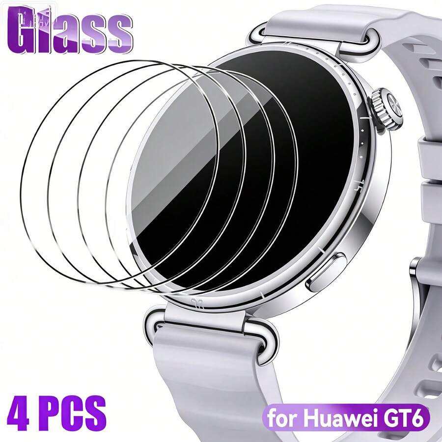4pcs/Pack High Definition Screen Protector For Huawei Watch GT6-41mm GT6/Pro-46mm, Newly Upgraded Tempered Glass Material, 9H Hardness, Scratch Resistant, Anti-Fingerprint, Bubble-Free, Suitable As Christmas And Halloween Gift