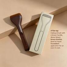 1pc High Quality Face Makeup Brush With Storage Box, Professional Foundation Brush, Curved Brush, Soft Bristles, Even Application, Premium Texture Makeup Brush, Travel Makeup Brush, Basic Makeup Brush, Gift For Women On Holidays - Coffee Brown - View 1