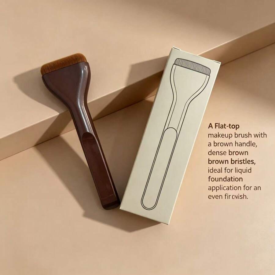 1pc High Quality Face Makeup Brush With Storage Box, Professional Foundation Brush, Curved Brush, Soft Bristles, Even Application, Premium Texture Makeup Brush, Travel Makeup Brush, Basic Makeup Brush, Gift For Women On Holidays - Coffee Brown - View 1