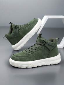 Men's Fashion Sports Shoes, Breathable And Comfortable, With Thick Sole Support, Lace-Up Low-Top Design, Suitable For Casual And Sports Wear, All Seasons - White and green - View 1