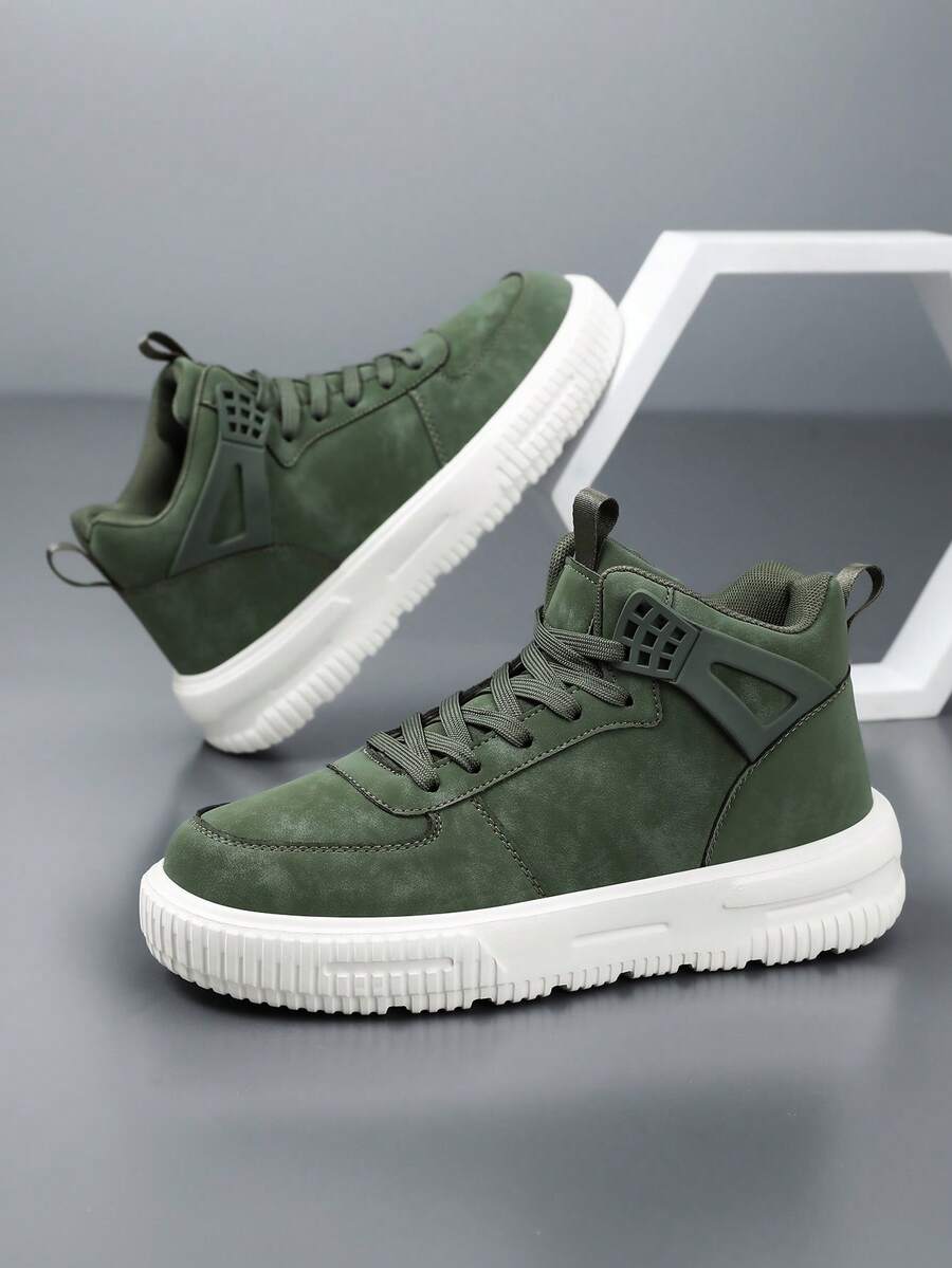 Men's Fashion Sports Shoes, Breathable And Comfortable, With Thick Sole Support, Lace-Up Low-Top Design, Suitable For Casual And Sports Wear, All Seasons - White and green - View 1
