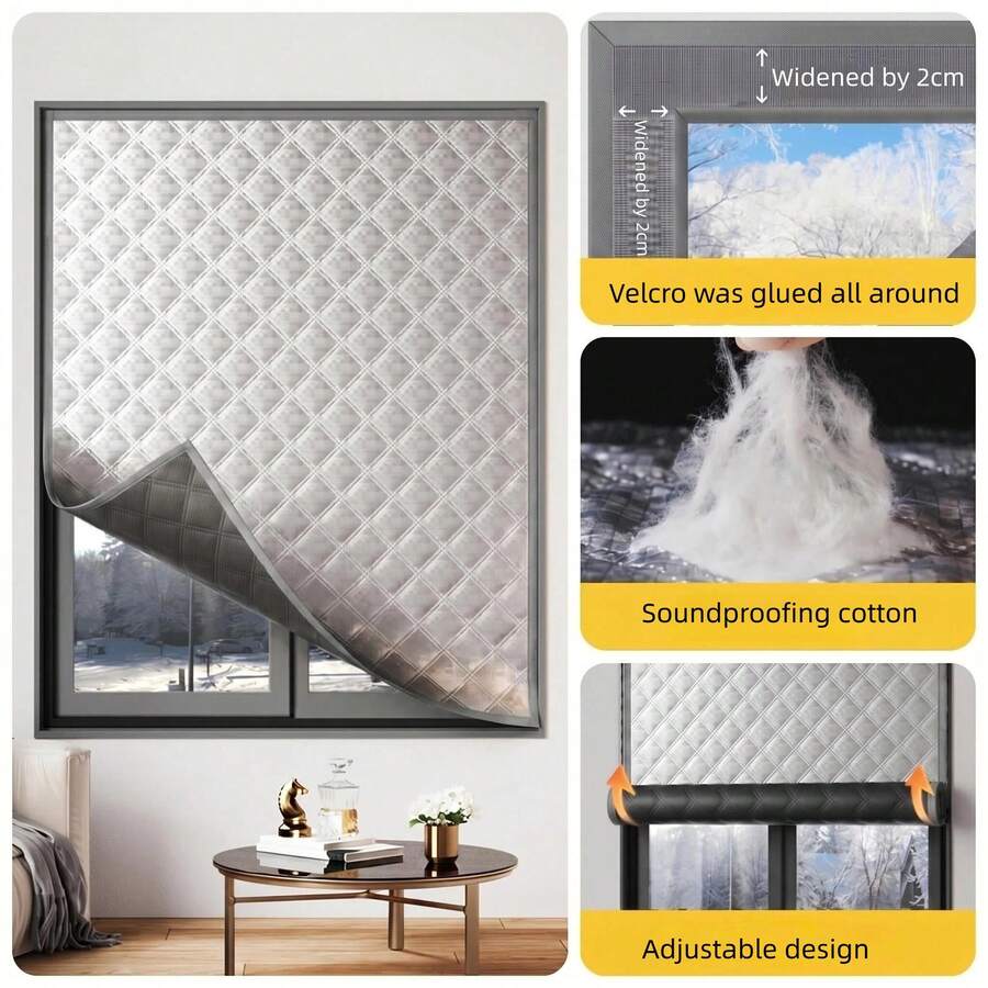 Winter Thickened Thermal Insulated Curtains, Bedroom Self-Adhesive No-Drill Windproof Heat-Retaining Curtains