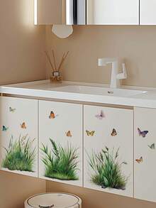 1pc Fresh Natural Grassland Butterfly Wall Sticker, Self-Adhesive Removable PVC, Baseboard Decorative Sticker, Watercolor / Illustration Dual Styles Optional, Bedroom Living Room Wall Beautification Tool, Baseboard, Wall Corner, Wall Blank Space Decoration. - Wall Stickers - View 3