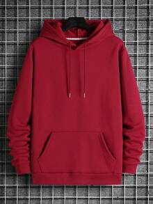 Men's Solid Color Drawstring Hoodie With Kangaroo Pocket By HoODIE - Apricot - View 1