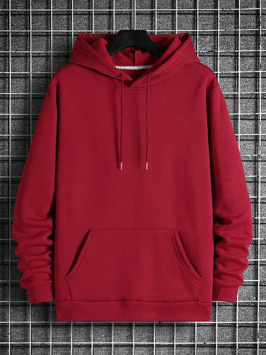 Men's Solid Color Drawstring Hoodie With Kangaroo Pocket By HoODIE - Apricot - View 1