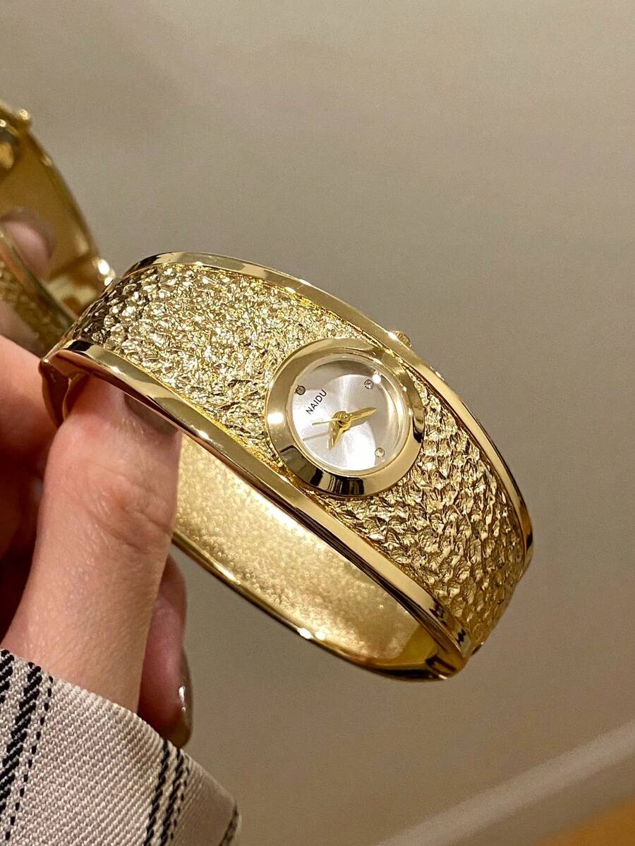 1件金色女款石英手錶,精緻簡約時尚,適合日常搭配,生日/畢業禮物,休閒聚會 - 金色 - 查看 1