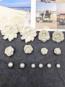 14er Set Vintage einfarbige 3D Blumen PVC Schuh-Charms Barock Rose Clog Schuh-Schnallen DIY Dekoration Kunstperlen Schuh-Clips - Verschiedenfarbig - Übersicht 14
