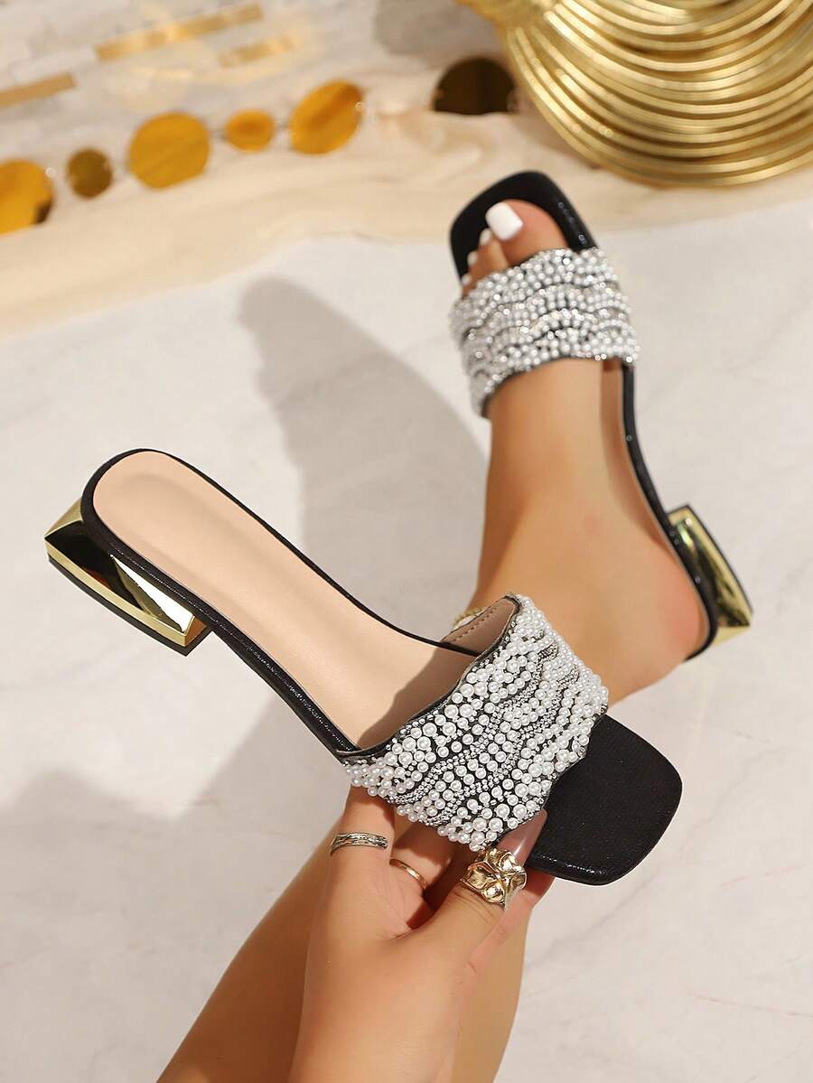 Sepatu Sandal Selop Transparan Hak Tinggi Terbaru untuk Wanita, Musim Semi dan Musim Panas - Hitam - View 1