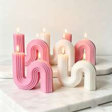 1pc Viral High-Aesthetic Soy Wax Scented Candle, INS Minimalist Wabi-Sabi Style Geometric S-Shaped Wave Rainbow Arch Vertical Stripe Design, Smokeless Long-Lasting Fragrance, Niche Atmosphere Home Desktop Decor Ornament, Photo-Ready Prop, Birthday Valentine's Day Gift - Hsu-shaped Scented Candles - View 4