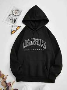 Los Angeles Sweatshirt With Letter Print And Thermal Lining - 黑色 - 查看 1
