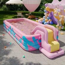 New Pink Large Inflatable Pool, Slide Style 3-Layer Circular Inflatable Pool, Comes With Large Capacity Air Pump And Water Play Set, Easy To Inflate, Novel Color And Style, Large Size Suitable For Multiple People, Ideal For Outdoor Yard Family Gatherings, Great Choice For Summer Water Play - C - View 1