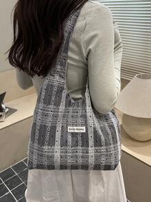 夏季大容量圓點帆布斜背包 小眾日常通勤腋下單肩托特包 女款 2026 新款 - 黑色 - 查看 1