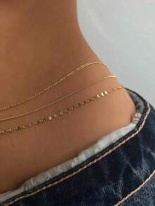 Juego de 3 piezas de joyería corporal de cadena minimalista para la cintura de mujer, adecuado para vacaciones de verano, citas, regalos, uso casual, fiestas y otras ocasiones. - Amarillo Oro - Ver 1