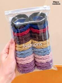 50/30/10/Set Wavy Texture Towel Loop Hair Ties, Wavy Texture Design, Multiple Colors Available, High Elasticity, Girls Ponytail Hair Accessories - Suitable For Women And Girls, Suitable For Daily, Date, School, Vacation, Beach, Party, Holiday, Gift, Graduation Season Elastics Rubber Bands - Multicolor - View 10