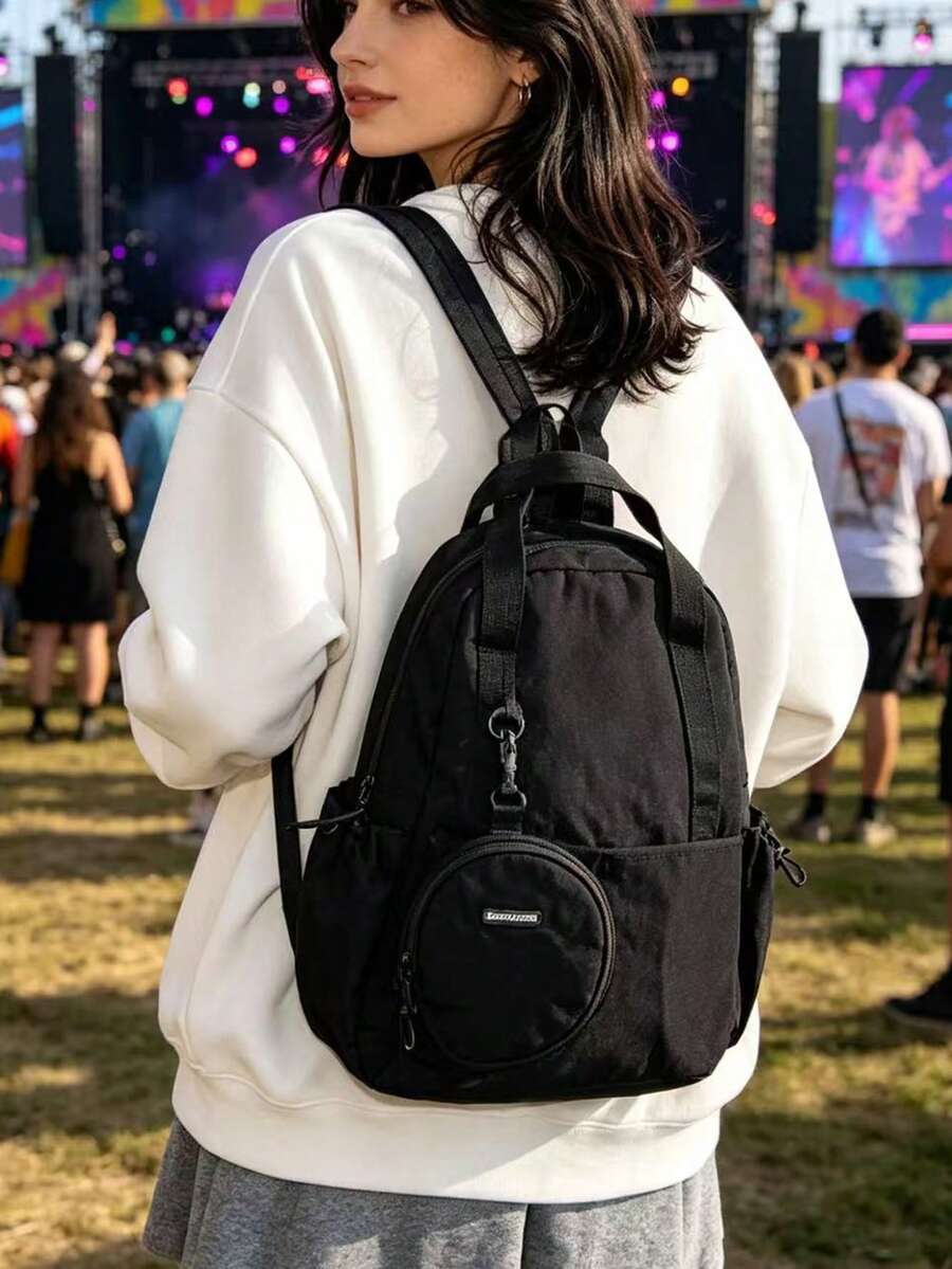 Women's Minimalist Solid Color Nylon Backpack With Strap, Lightweight Waterproof Business Commute Daily Backpack, Multi-Pocket Large Capacity Casual Backpack Suitable For Office Work Travel School