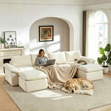 Four-Person Seat / Three-Person Seat / Double-Person Seat Modular Cloud Boneless Sectional Couch, Modern And Suitable For Living Room, Modular Sectional Sofa Deep Seat With 2 Ottomans, No Assembly Required - Off White - View 2