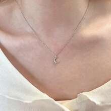 1 pieza Collar con colgante de diseño de luna de plata de ley S925, joyería de calidad elegante para uso diario de mujeres, regalo exquisito para seres queridos - Plateado - Ver 4
