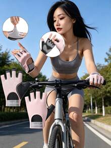 Unisex Outdoor Sports Fitness Half Finger Gloves, 1 Pair, All Season, Anti-Slip Hand Protection For Cycling And Hiking - Hot Pink - View 4
