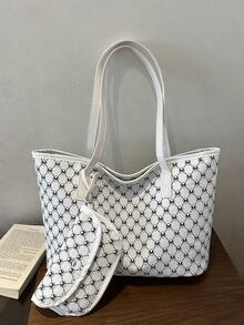Women's Large Capacity Tote Bag, College Student Class & Commute Shoulder Handbag - White - View 4