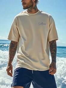 Coastal Men's Vacation Fresh Minimalist Style Short Sleeve T-Shirt | Suitable For Summer Wear | Comfortable And Breathable | Leading The Fashion - Apricot - View 4