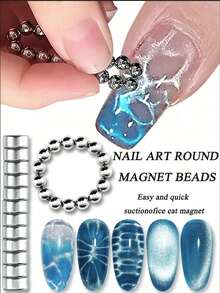 Round Magnetic Bead Snowflake Water Ripple Nail Art Magnet, Detachable Strong Cylindrical Magnet, Professional DIY Glossy Effect Accessory, Nail Salon, Convenient Magnetic Suction Suitable For Beginners And Hobbyists, Nail Art Supplies, Summer Nail Art Tool - Silver - View 10