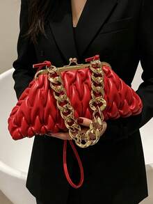 1pc Red Fashion Pleated Clasp Evening Bag Handbag Chain Crossbody Shoulder Bag For Women - Red - View 2