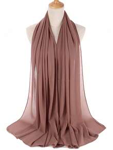 1pc Spring/Summer Casual Versatile Modest Hijab Minimalist Solid Color Soft Breathable Chiffon Scarf - Khaki - View 1