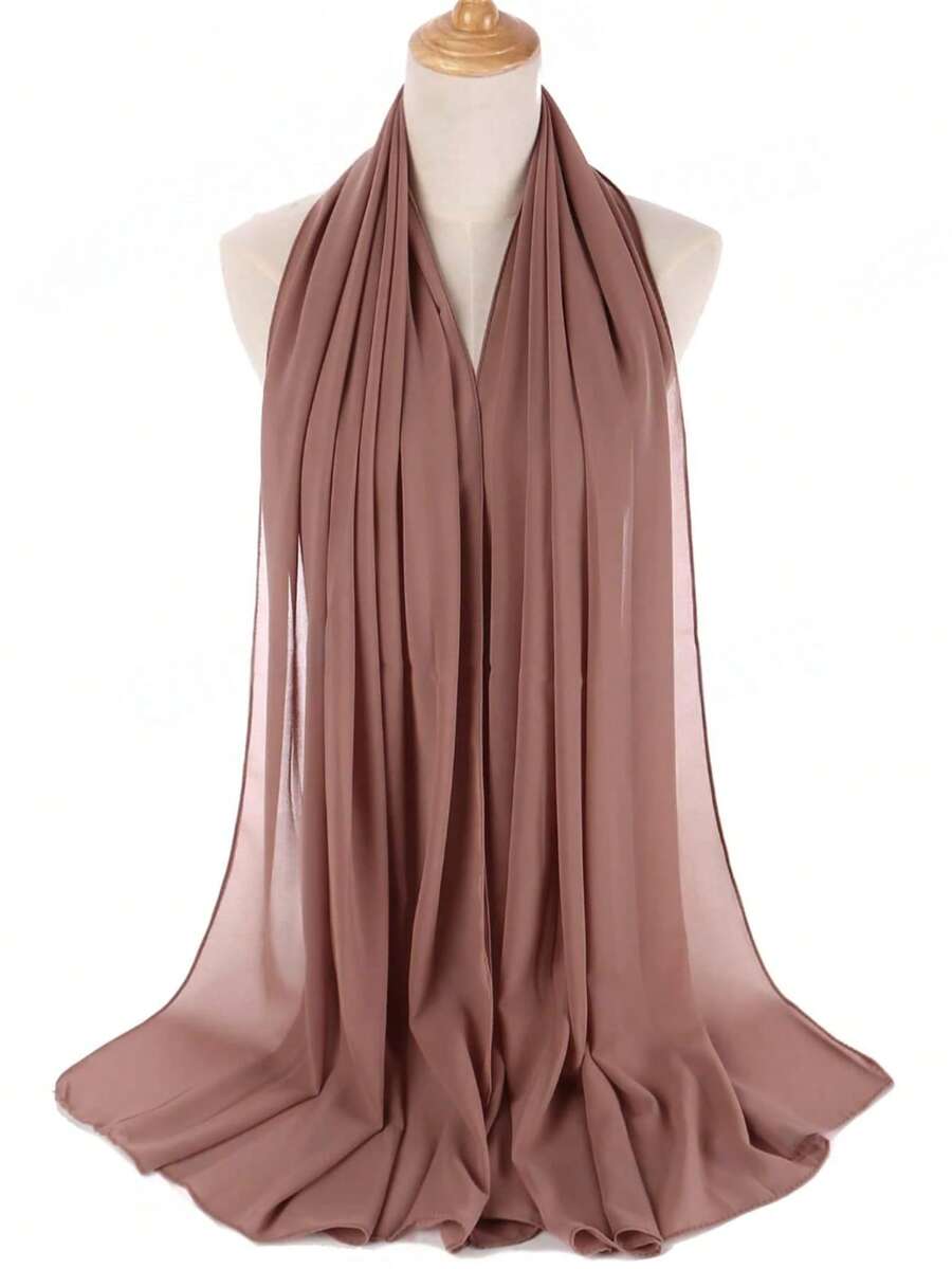 1pc Spring/Summer Casual Versatile Modest Hijab Minimalist Solid Color Soft Breathable Chiffon Scarf - Khaki - View 1