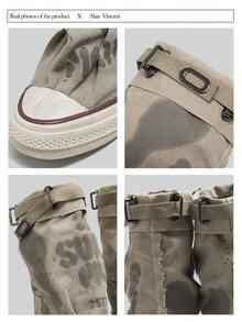 Alan Vincent[Local Delivery][Quick Arrival]Letter Graffiti Canvas Trouser Boots Women's Pleated Boots Niche Party Design  Women's Canvas High Boots - 卡其色 - 查看 3