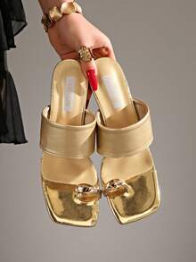 5cm New Colorblock Minimalist Toe-Post Wedge Sandals For Women 2025 Summer Open-Toe High Heels - Gold - View 7