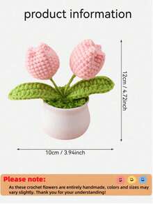 1pc Mini Handmade Crochet Tulip Tabletop Flower Pot, DIY Miniature Potted Plant, Perfect As Gift, Home, Office, Desk, Wedding, Birthday, Holiday, New Year Gift, Suitable For Men Or Women Home Decor, Back To School Room Decor And School Supplies - Pink - View 8
