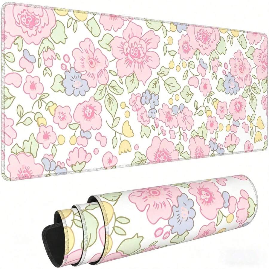 This Adorable Pink Floral Gaming Mousepad Is An Extra-Large XL Desktop Mat, Perfect For Home And Office Decor. A Beautiful Desktop Ornament, It Comes In Multiple Sizes And Is Exquisitely Crafted. - Mouse Pad - View 1