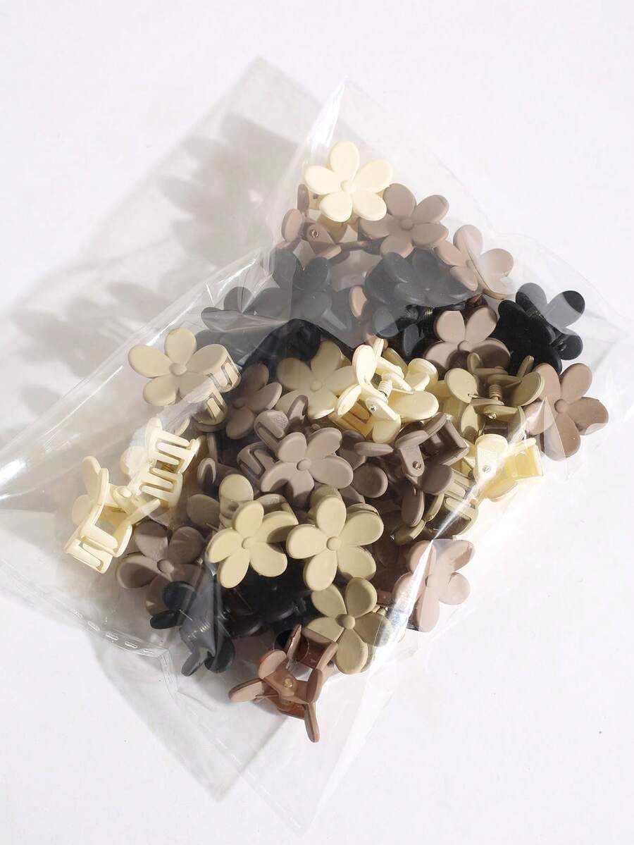 15/20/30pcs Mini Flower Shaped Hair Claw Clips, Coffee Color Series, Small Size Hair Clips For Braiding, Flyaway Hair, Bangs, Hair Claws Summer Hair Accessories