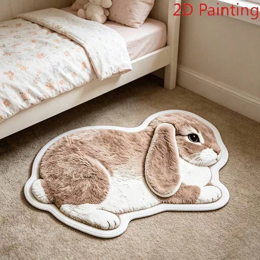 1pc Cute Rabbit Design Rug, Bedside Blanket, Fluffy Texture, Suitable For Living Room, Bedroom, Kitchen, Holiday Decor Rug, Bedside Blanket, All Season Appeal, Ideal For Indoor Use (Asymmetrical Pattern Hand-Cut May Have 1-5cm Error, Recommend Buying Larger Size) - Multicolor - View 1