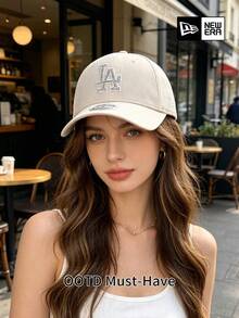 New Era Japanese Minimal Cream Rhinestone LA Baseball Cap, Versatile Casual Sun Hat For Daily Errands, Road Trips & Everyday Styling - White - View 3