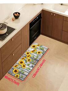 1pc Wood Grain Sunflower Kitchen Rug And Floor Mat, Sunflower Kitchen Mat And Gray Wood Grain Floor Carpet, Can Be Placed In Front Of The Sink, Used For Standing Kitchen Decor - Multicolor - View 13