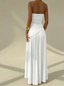 Solid Color Elegant Cape Detail Wedding Strapless Dress - White - View 4