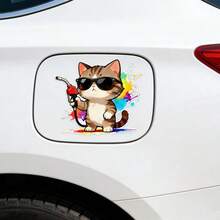 1 pieza Pegatina decorativa creativa y linda de gato con gafas de moda para tanque de combustible de coche/portátil/motocicleta - Gatito con - Ver 2