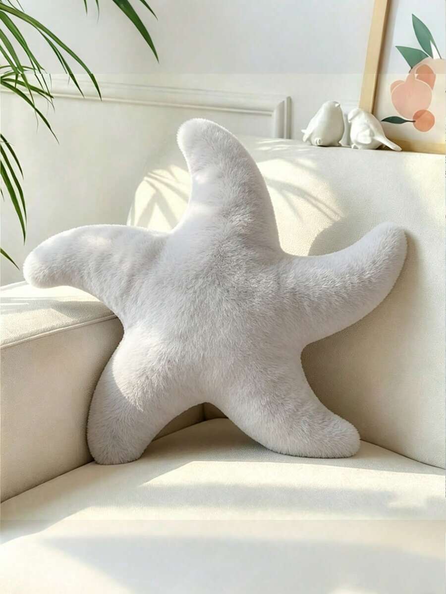 1個海星造型抱枕,沙發床裝飾枕,美學房間裝飾重點枕,柔軟仿兔毛絨毛,適用於臥室客廳,靠墊,枕套,臥室裝飾,戶外抱枕,花園靠墊,夏日氛圍 - 淺灰色 - 查看 1