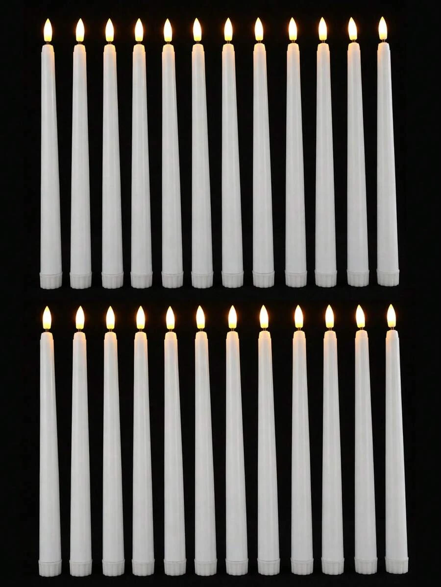 3/6/12/24 Pcs White Flameless Taper Candles Battery Operated Taper Candles Bulk LED Flickering For Wedding Church Table Centerpiece Halloween Christmas Party Decor - 白色子彈頭 - 查看 1