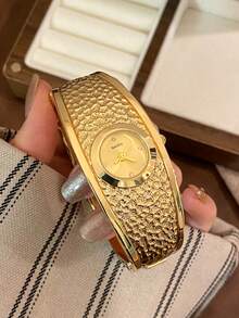 1件金色女款石英手錶，精緻簡約時尚，適合日常搭配，生日/畢業禮物，休閒聚會 - 金色 - 查看 5