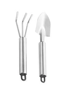 2pcs Stainless Steel Gardening Tool Set, Home Soil Loosening Rake And Shovel, Balcony Potted Plant Planting Flower Growth Vegetable Digging Outdoor Shovel Planting Mini Stainless Steel Flower Pot Soil Loosening Rake - A - View 5